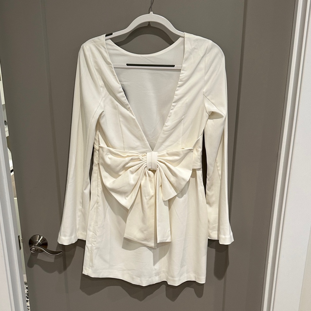 Lulu's Cream Long-Sleeve Dress with Statement Bow